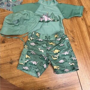 Kids Green Dinosaur Rashguard Swim Set